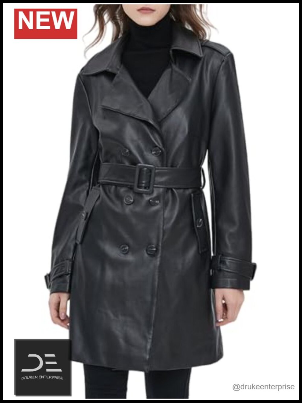 Women's PU Faux Leather Blazer Jacket Waterproof Button Front Coat